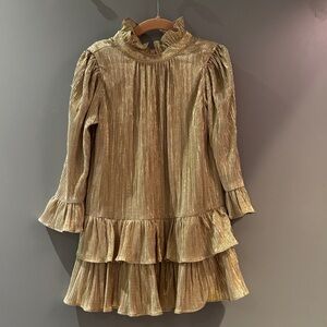 Janie and Jack Gold Metallic Pleated Ruffle Dress